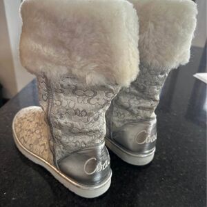 Coach Women's Silver and Cream Winter Boots